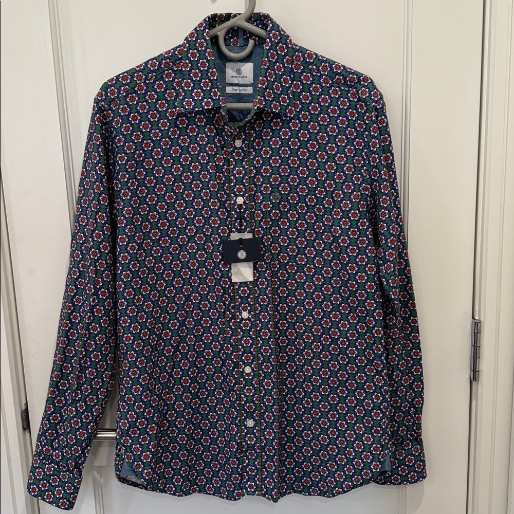 Serge Blanco Button-Down Men’s Long Sleeve Shirt Floral Size M NWT